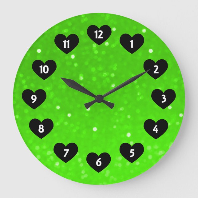 Neon Green Glimmer com relógio de parede cardíaca (Frente)