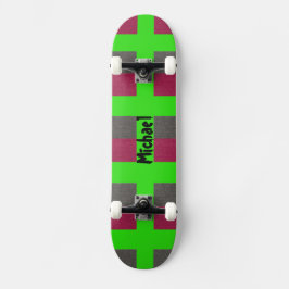 Neon Green Preppy Skateboard Simulada Cinza Vermel