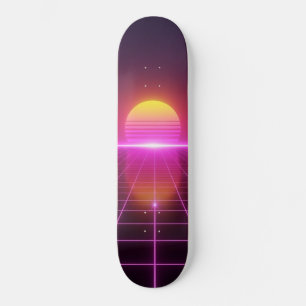 Neon Grid Pôr do Sol Synthwave Skateboard