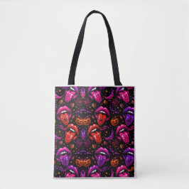 Neon Halloween Lips and Tongue Tote Bag