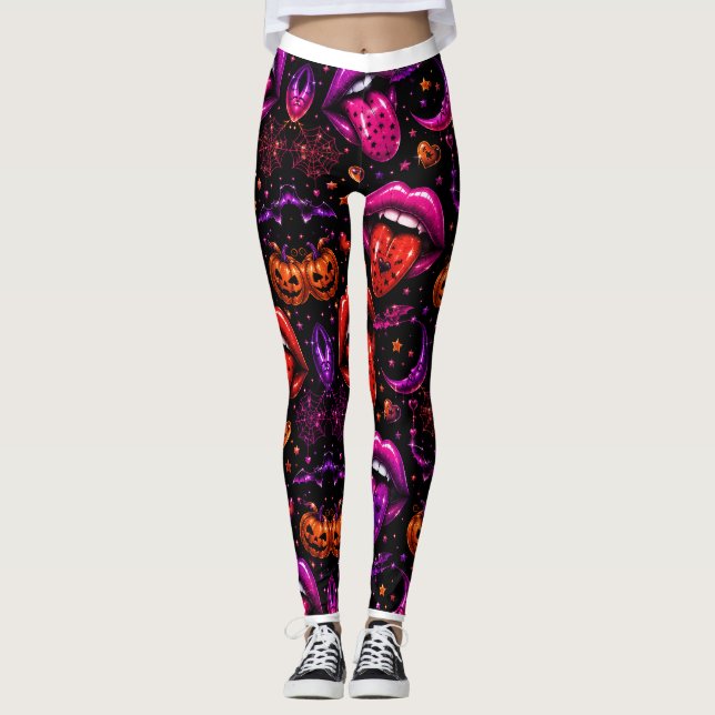 Neon Halloween Lips Leggings (Frente)