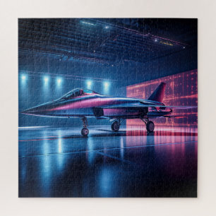Neon Hangar Jet - Cyberpunk Quebra-cabeça