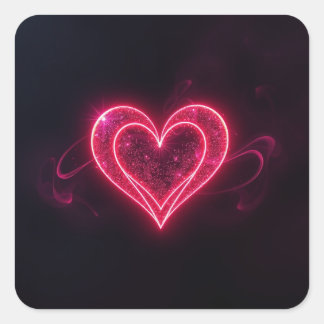Neon Heart Valentines Adesivo Quadrado