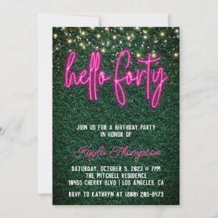 Neon Hello Quarty aniversário de 40 anos Convite d