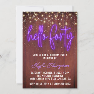 Neon Hello Quarty Wooden Birthday Convite