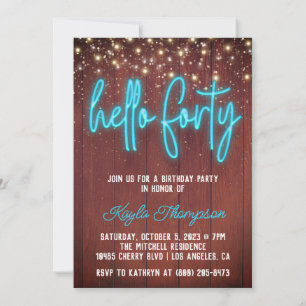 Neon Hello Quarty Wooden Birthday Convite