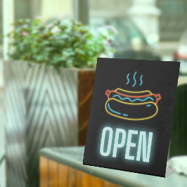 Neon Hot Dog Abrir Sinal de Pedestal