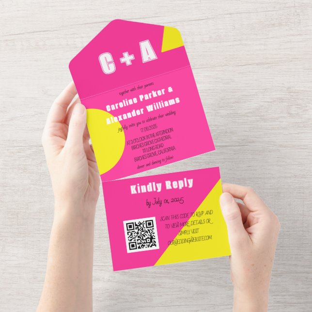 Neon Hot Pink Yellow Retro Modern Bold Elegante (Aba destacável)