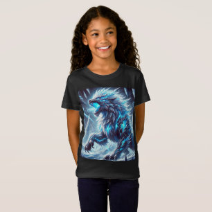Neon Ice Dragon-Wolf Tee T-Shirt Design.