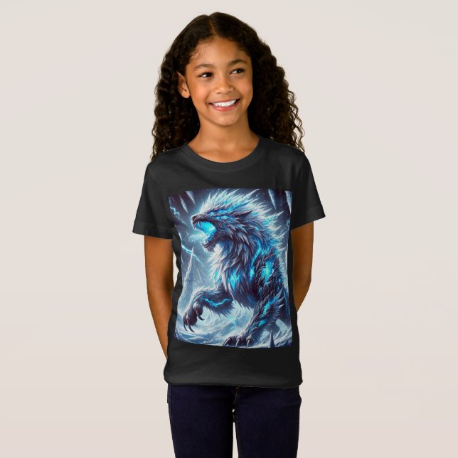 Neon Ice Dragon-Wolf Tee T-Shirt Design. (Frente Completa)