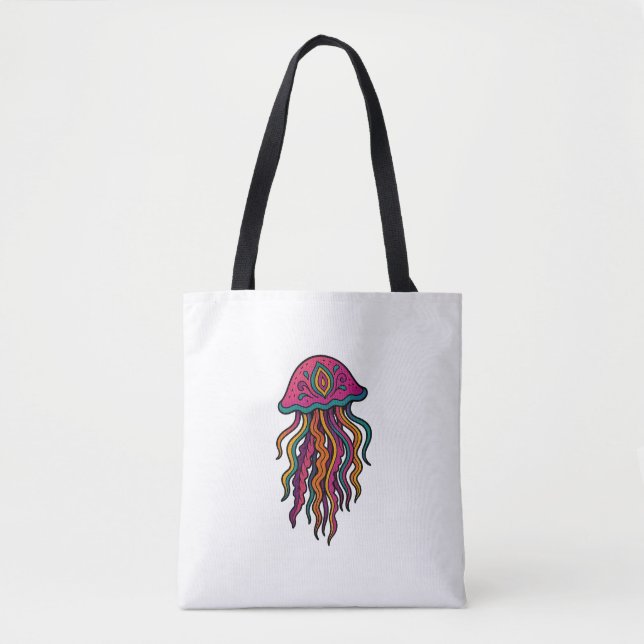 Neon Jellyfish Tote Bag – Trippy Sea Vibes (Frente)
