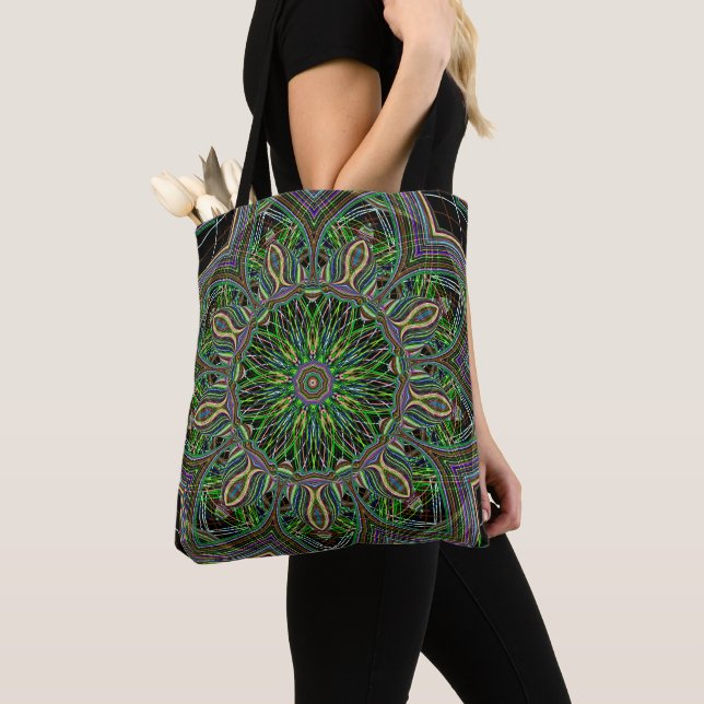 Neon Mandala Geométrico Tote Bag (Close Up)