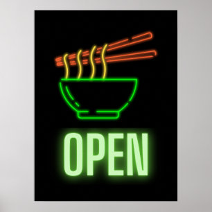 Neon Noodle Bowl - Poster de Sinal Aberto