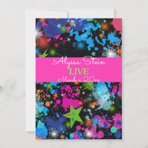 Neon, Paint Splatter, Convite Bat Mitzvah