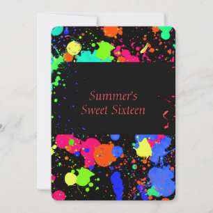 Neon Paint Splatter, Doce 16 Convite