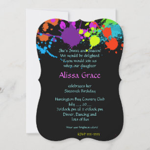 Neon Paint Splatter, Doce Dezesseis, Convite