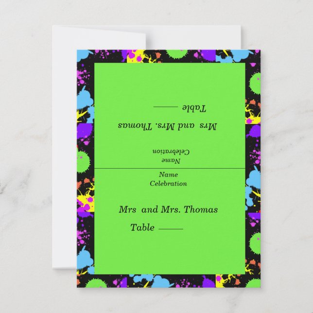 Neon Paint Splatter Mesa, Cartões de Escolta (Frente)