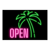 Neon Palm Tree Green & Pink Open Sign Poster