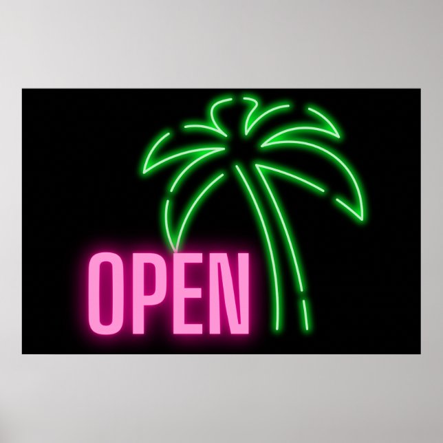 Neon Palm Tree Green & Pink Open Sign Poster (Frente)