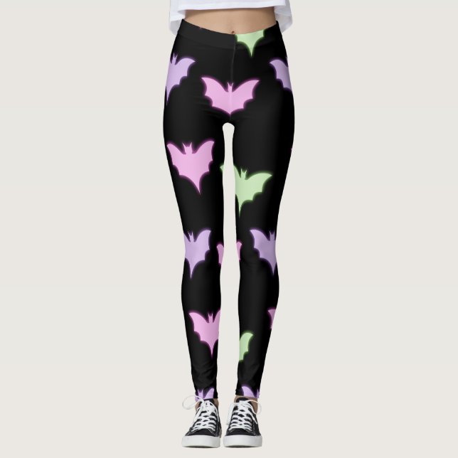 Neon Pastel Bat Seamless Pattern - Leggings gótica (Frente)