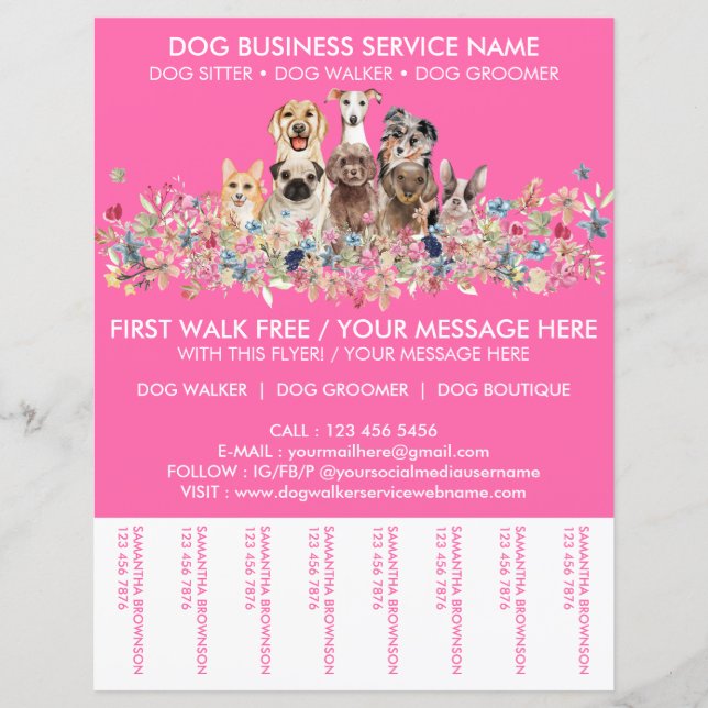 Neon Pink Brees Dog Walker Service Flyer (Frente)