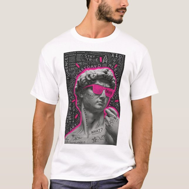 Neon Pink David Statuesque Graphic T-Shirt (Frente)