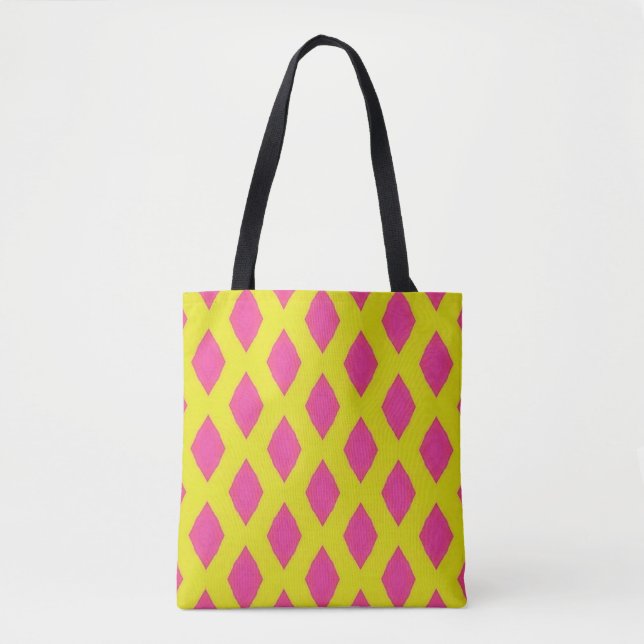 Neon Pink & Lime Diamond Pattern Tote Bag (Frente)