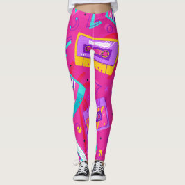 Neon Pink Trendy anos 80 Cassette Music Leggings