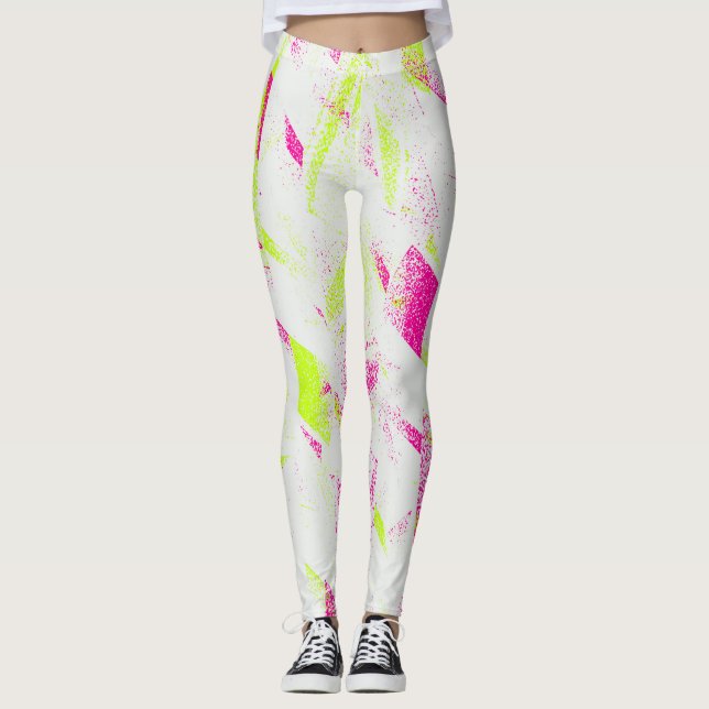 Neon Pop Chaos Leggings - Bold Abstrato Street Vib (Frente)