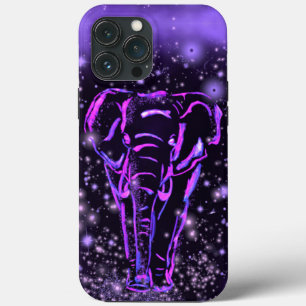 Neon Purple Elephant Caminhando Na Noite Estrelada