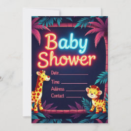 Neon Safari-Themed Chá de fraldas Convite