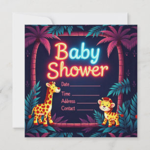 Neon Safari-Themed Chá de fraldas Convite