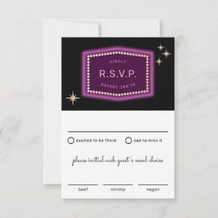 Neon Sign Vegas Wedding RSVP com Opções de Refeiçã