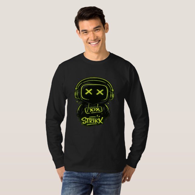 Neon Skull Gamer Graphic Long Sleeve T-Shirt  (Frente Completa)