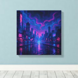 Neon Skyline Mirage Futurística City Canvas Art
