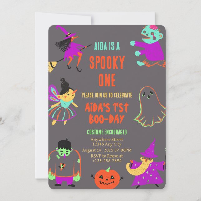 Neon Spooky Um Primeiro Convite De Aniversário (Frente)