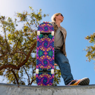 Neon Swirl Pattern Skateboard