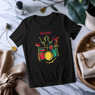 Neon Tambores Linha Arte Camiseta Musical Vibran