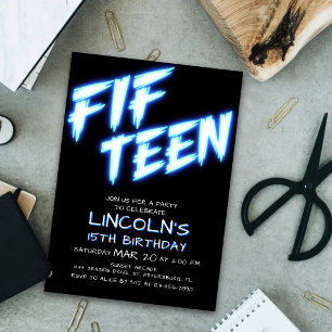 Neon Teen Boys 15 Birthday Convite