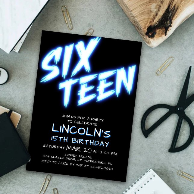 Neon Teen Boys 15 Birthday Convite (Criador carregado)