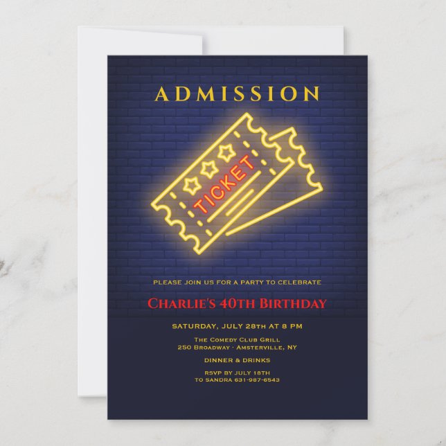 Neon Ticket para o Convite de festas (Frente)