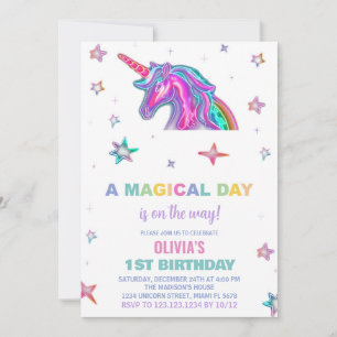 Neon Unicorn - Convites de Aniversário