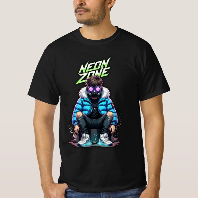 NEON ZONE – Cyberpunk Chill Crew Graphic T-Shirt (Frente)