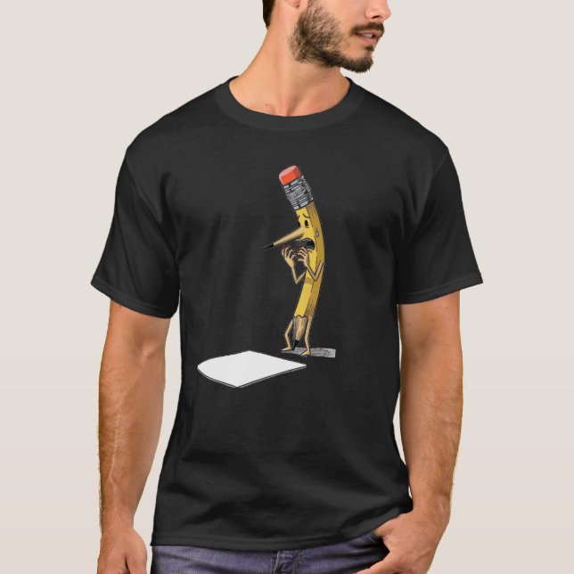 Nervosa Lápis Cartoon Engraçada T-Shirt (Frente)