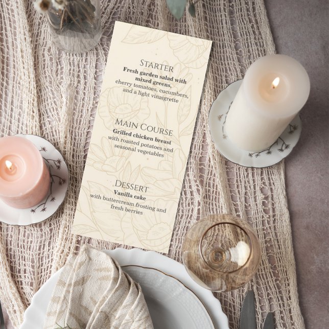 Neutral Floral Wedding Menu Card (Criador carregado)