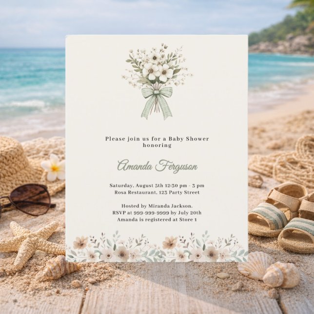 Neutral florals green ivory Baby Shower invitation (Criador carregado)
