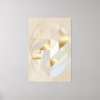 Neutral Gold Accents Abstract Geometric Canvas
