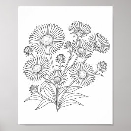 New England Aster Coloring Poster