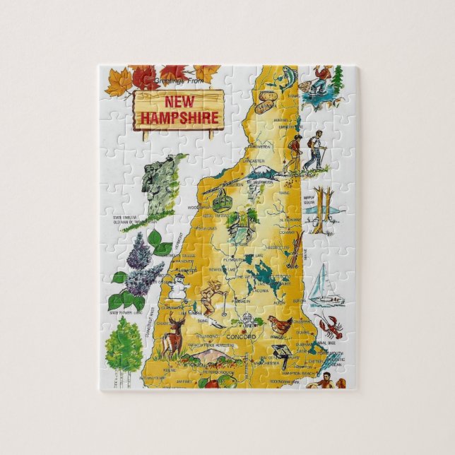 New Hampshire Postcard Map Jigsera Quebra-cabeça (Vertical)