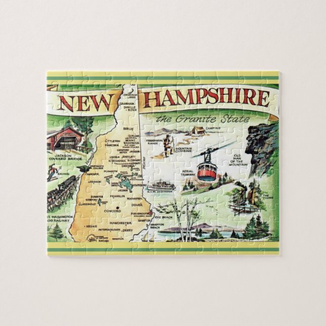 New Hampshire Postcard Map Jigsera Quebra-cabeça (Horizontal)